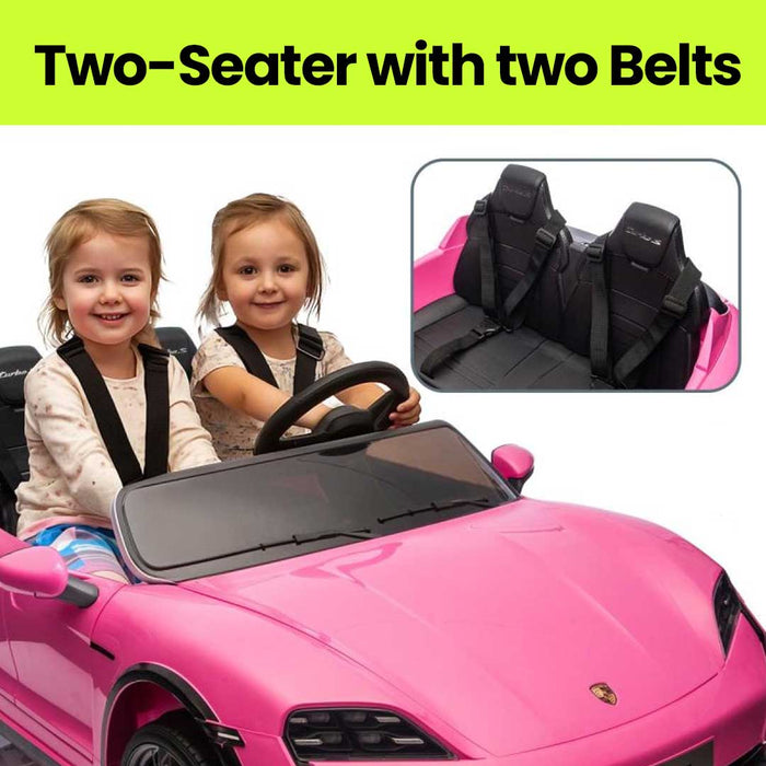 Two Seater Twin Officially Licensed Porsche Taycan Turbo S Kids Ride On SUV with Remote Control Porsche Pink Pig