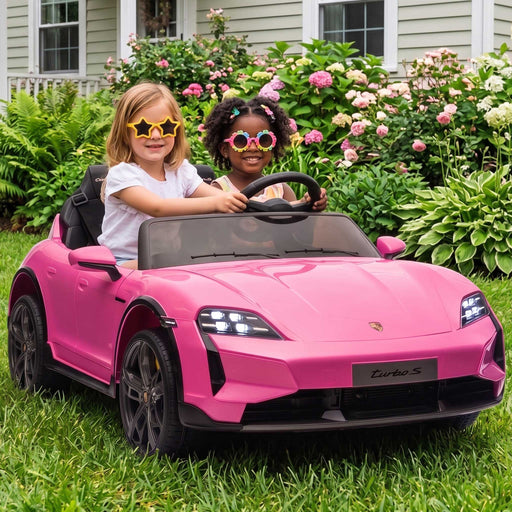 Two Seater Twin Officially Licensed Porsche Taycan Turbo S Kids Ride On SUV with Remote Control Porsche Pink Pig