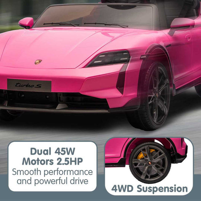 Two Seater Twin Officially Licensed Porsche Taycan Turbo S Kids Ride On SUV with Remote Control Porsche Pink Pig