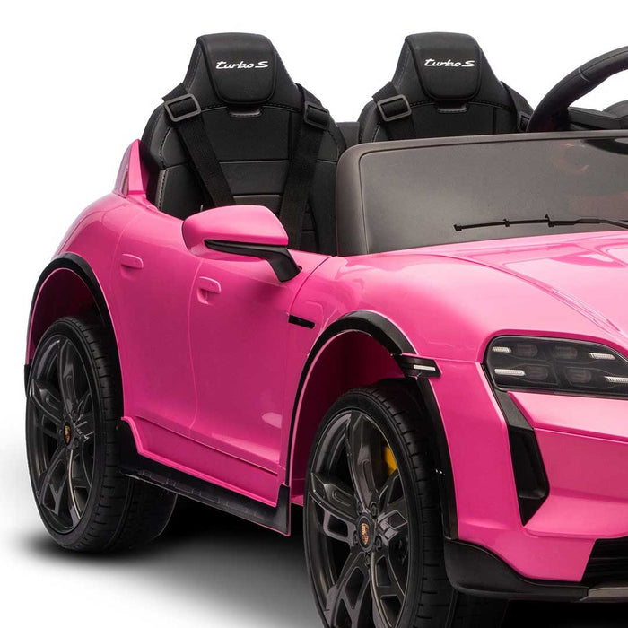 Two Seater Twin Officially Licensed Porsche Taycan Turbo S Kids Ride On SUV with Remote Control Porsche Pink Pig