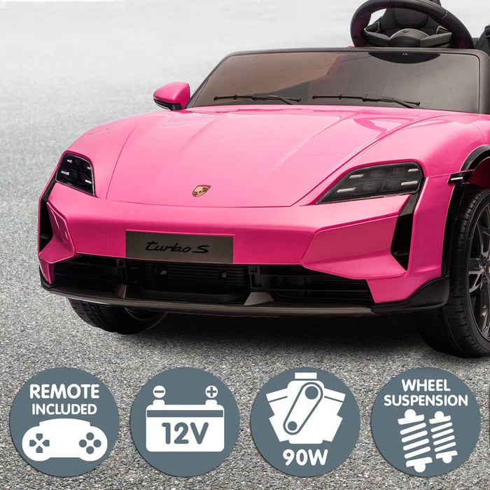 Two Seater Twin Officially Licensed Porsche Taycan Turbo S Kids Ride On SUV with Remote Control Porsche Pink Pig