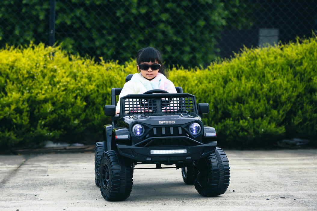 Student Riding Jeep Jeep Inspired Kids Ride On Car with Remote Control | Raven Black | Ride Ons