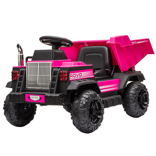 Construction Inspired Dump Truck Bulldozer Kids Ride On Electric Car | Black Pink
