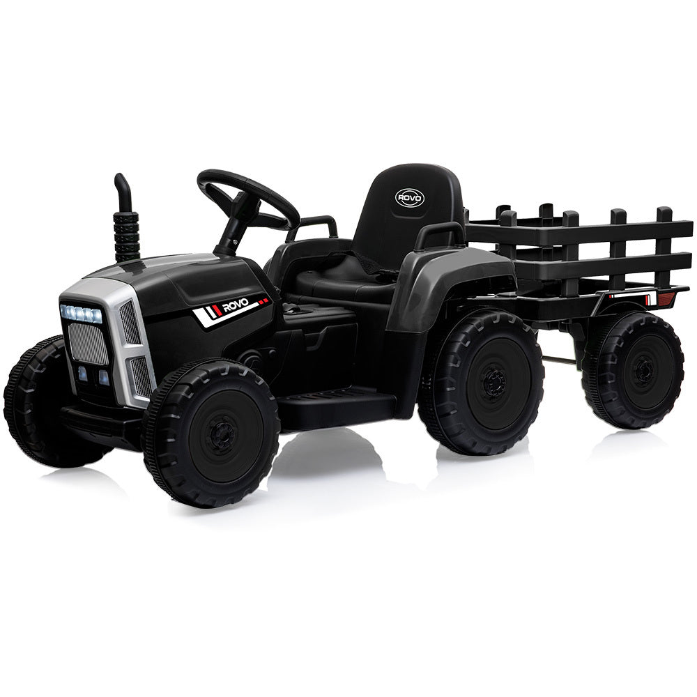 Tractor with Detachable Trailer Kids Ride On Electric Car with Remote Control | Jet Black