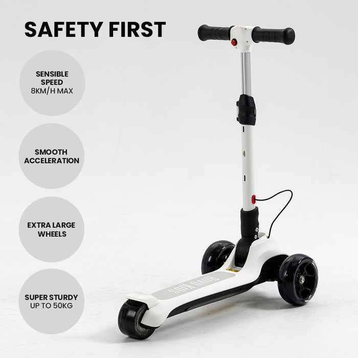 Rovo Junior 3 Wheel Electric Folding Scooter with Adjustable Heights | White