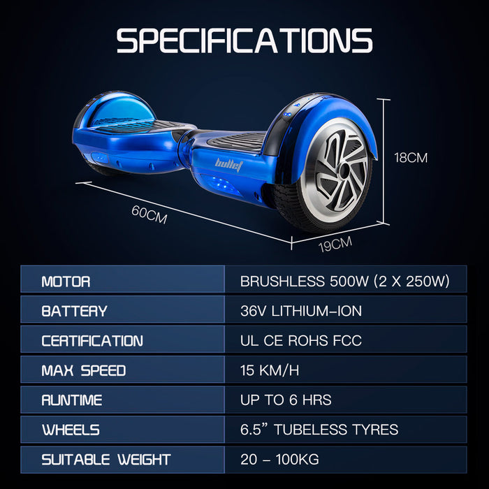 Bullet Hoverboard Self Balancing Electric Scooter Personal Transport by Bullet | Blue Metallic