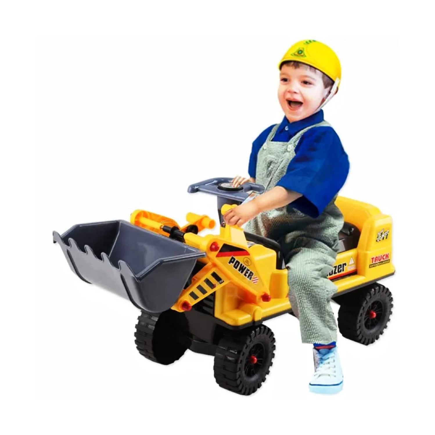 Construction Inspired Kids Ride On Car Bulldozer Digger with Helmet ...