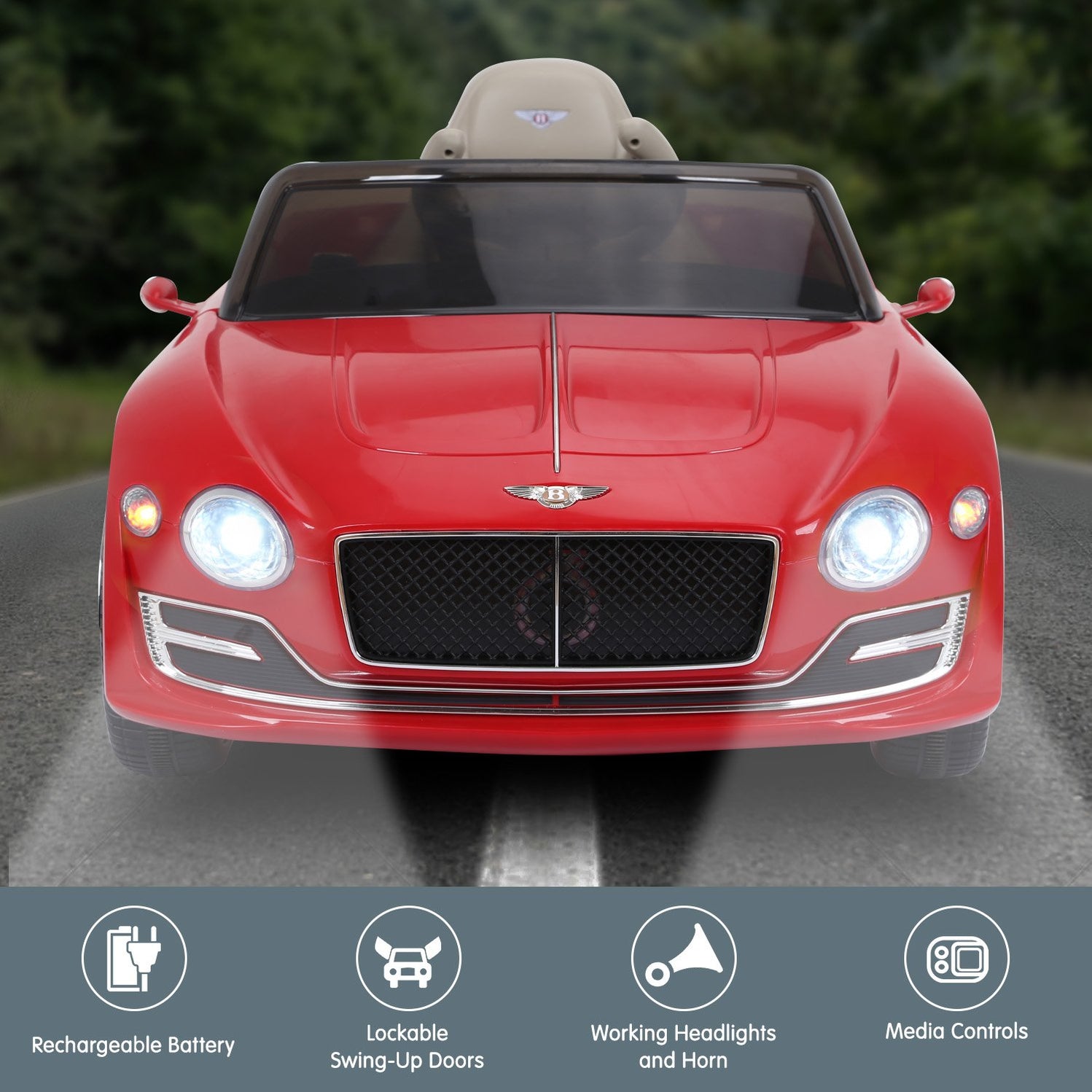 Bentley Inspired Kids Ride On Car with Remote Control | Red | Ride Ons