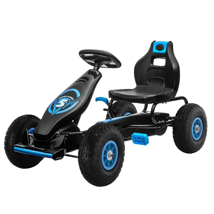 Super Racer Kids Adjustable Pedal Powered Go Kart | Black with Blue