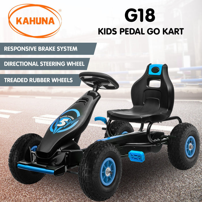 Super Racer Kids Adjustable Pedal Powered Go Kart | Black with Blue