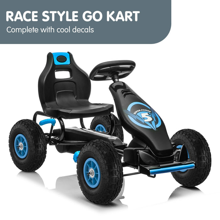 Super Racer Kids Adjustable Pedal Powered Go Kart | Black with Blue