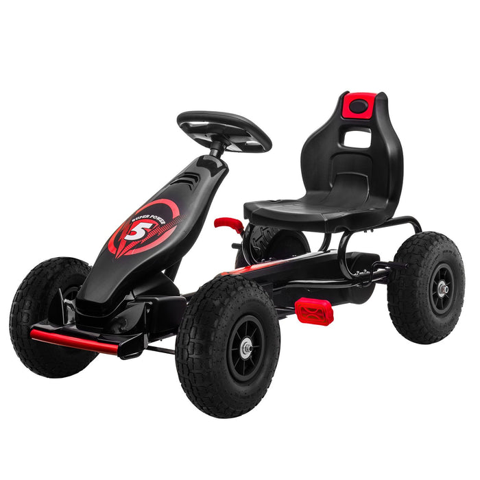 Super Racer Kids Adjustable Pedal Powered Go Kart | Black with Red