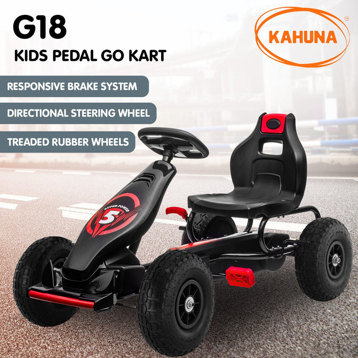 Super Racer Kids Adjustable Pedal Powered Go Kart | Black with Red