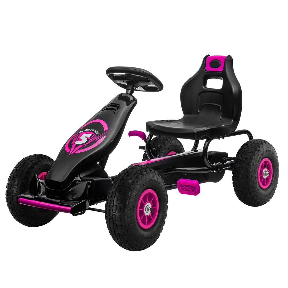 Super Racer Kids Adjustable Pedal Powered Go Kart | Black with Pink