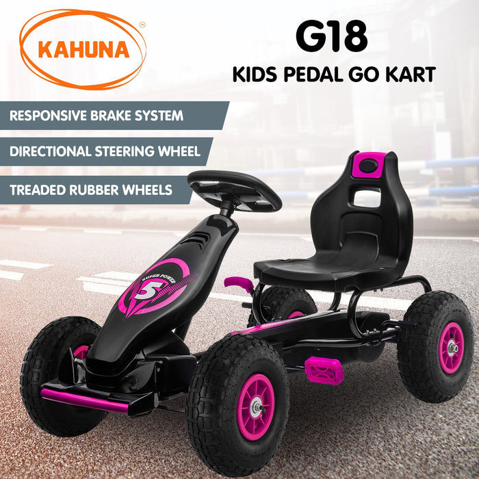 Super Racer Kids Adjustable Pedal Powered Go Kart | Black with Pink