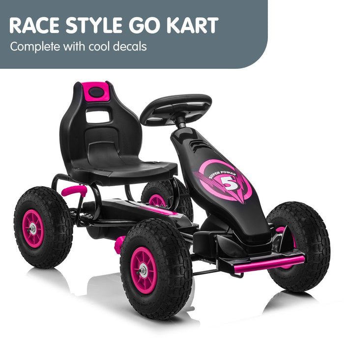 Super Racer Kids Adjustable Pedal Powered Go Kart | Black with Pink