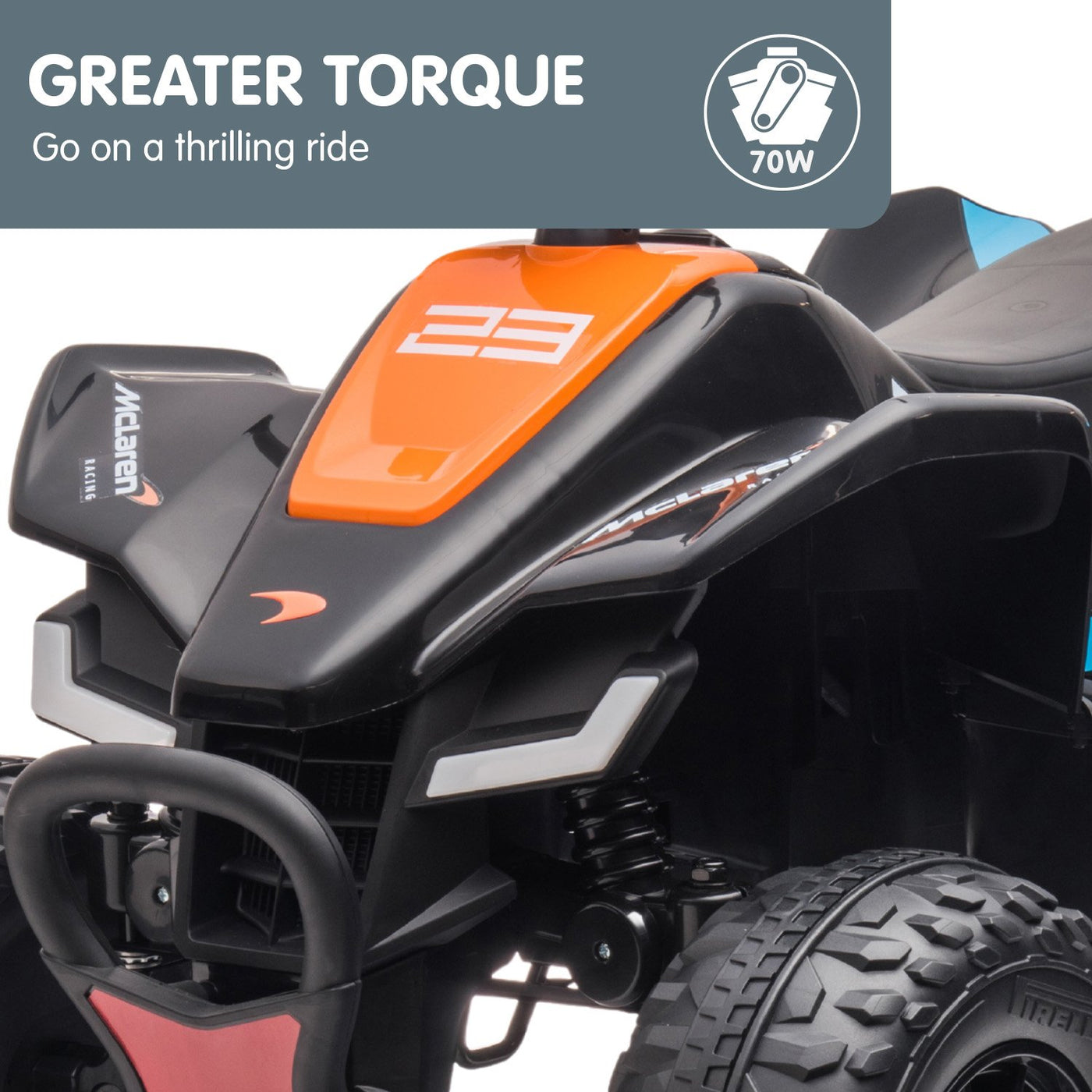McLaren MCL 35 Liveries Licensed 12V Quad Bike w/ Suspension Wheels - Orange main image 1