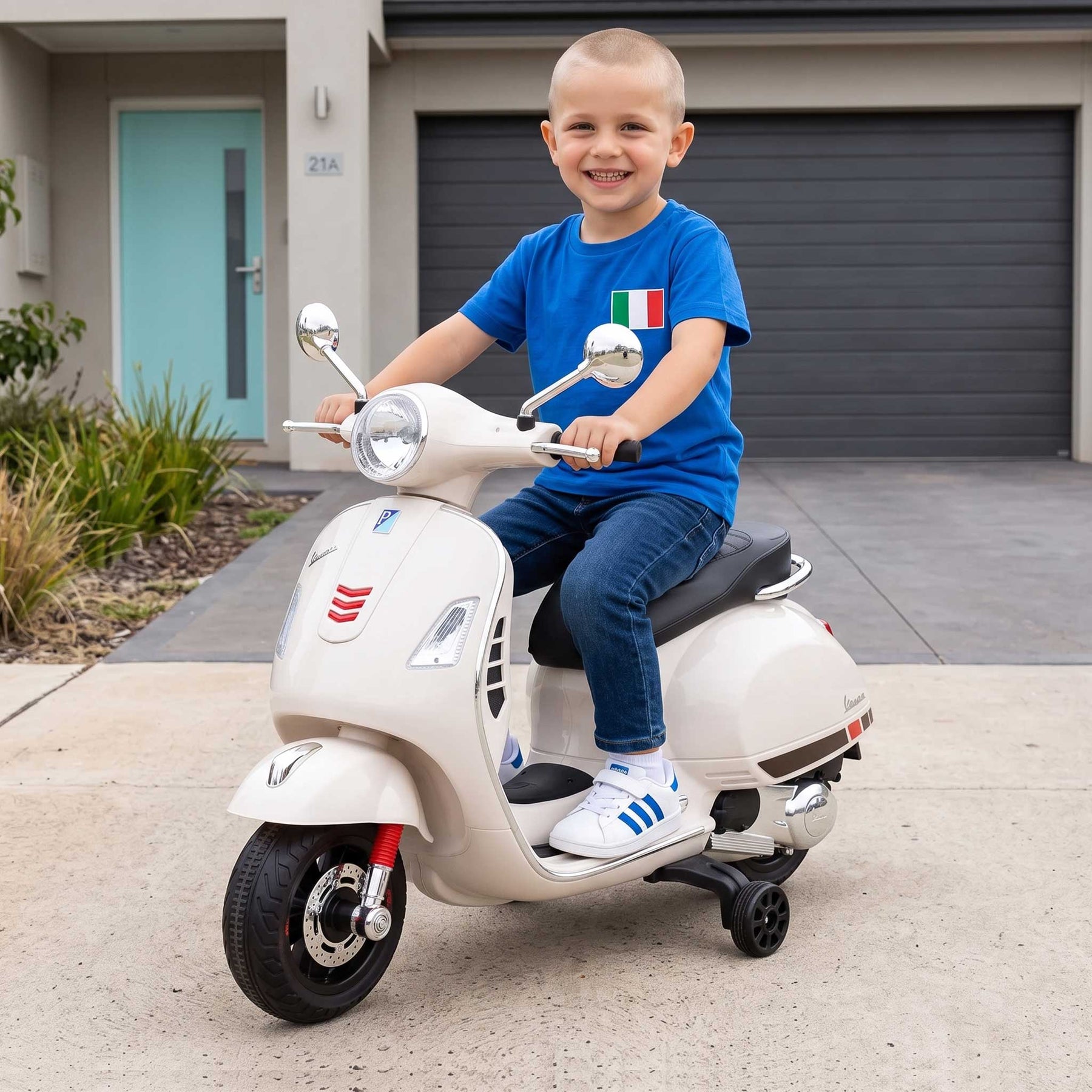 Vespa Licensed Kids Ride On Motorbike Motorcycle | White | Ride Ons