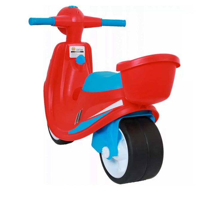 Vespa Inspired Foot-To-Floor-Balance-Push-Scooter Kids Ride On Scooter Lava Red with Sky Blue