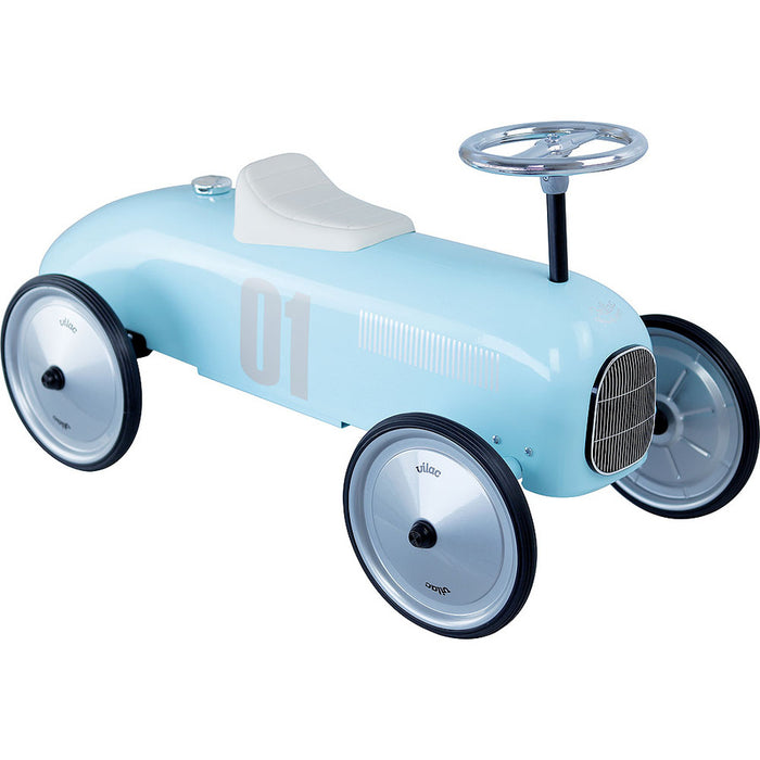 Kids Classic Vintage Racer Metal Ride On Push Car | Baby Blue