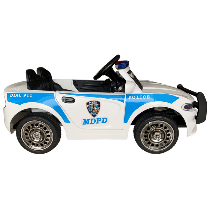 Ford Mustang GT350 Highway Patrol Inspired Kids Ride On Car | White/Blue