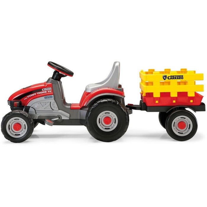 Peg Perego Mini Diesel Pedal Powered Kids Ride-On Tractor with Trailer | Red/Grey
