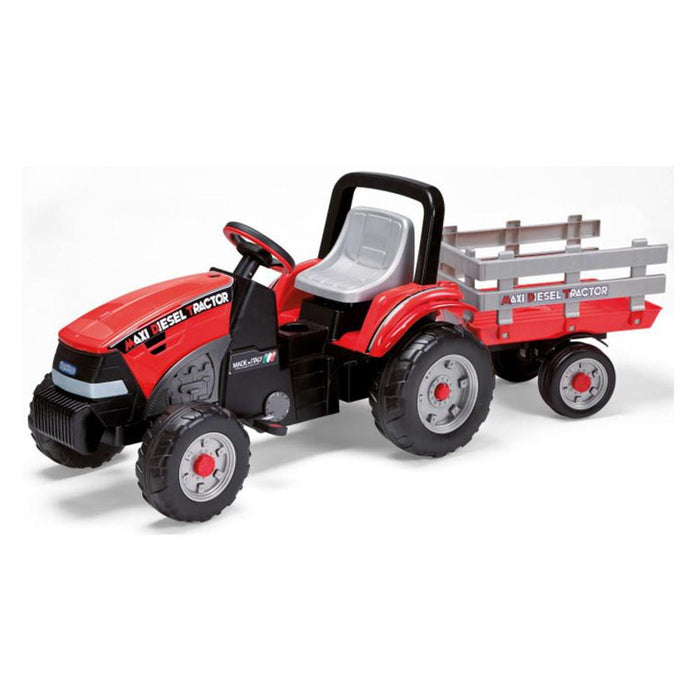 Peg Perego Maxi Diesel Pedal Powered Kids Tractor with Trailer | Red/Grey