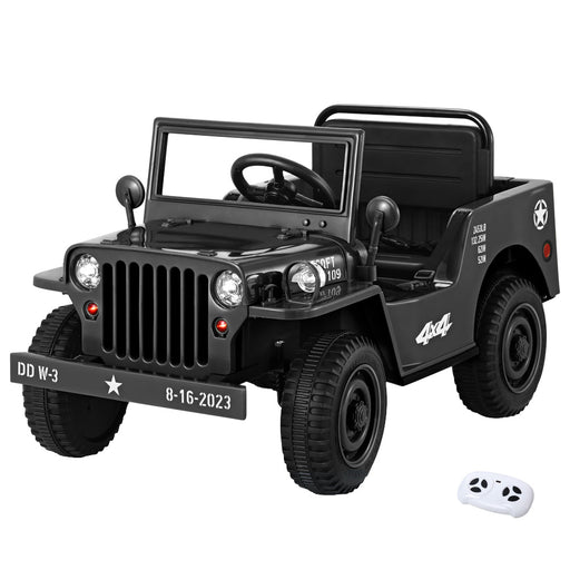 Willy's ARMY Jeep Inspired Kids Ride On Car with Remote Control | Midnight Black