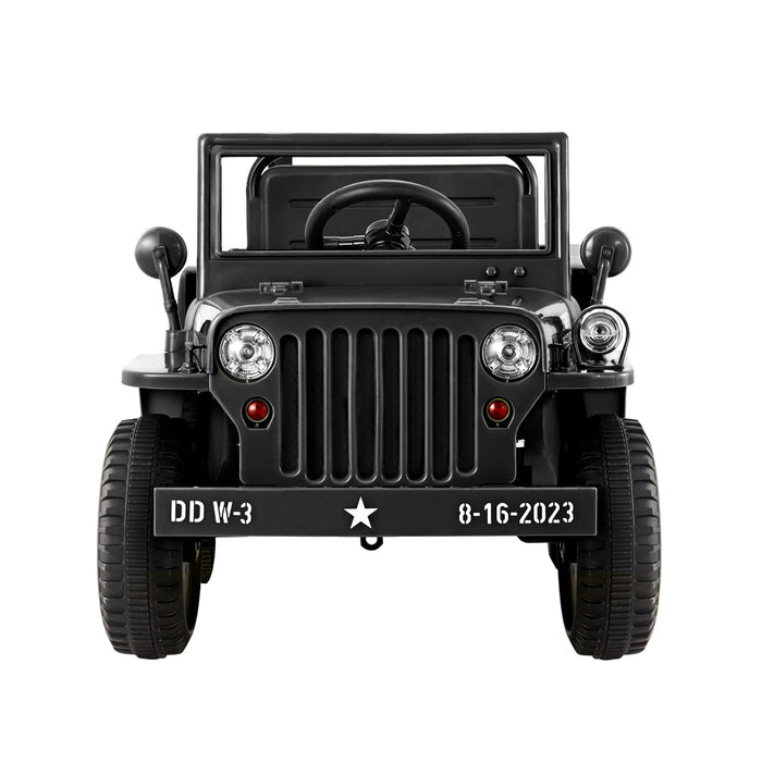 Willy's ARMY Jeep Inspired Kids Ride On Car with Remote Control | Midnight Black