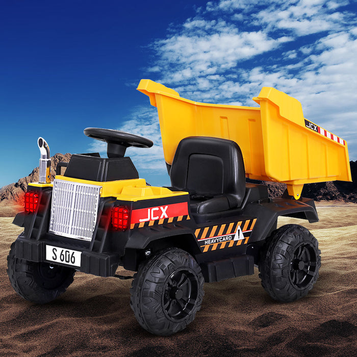Construction Inspired Dump Truck Bulldozer Kids Ride On Electric Car | BlackYellow