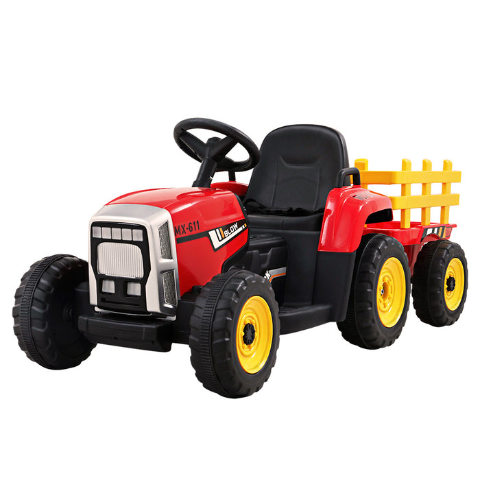 Tractor with Detachable Trailer Kids Ride On Electric Car | Engine Red (with Yellow)