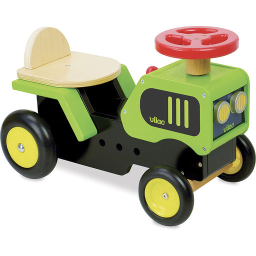 Kids Retro Wooden Toy Tractor Ride On Push Car | Green/Black