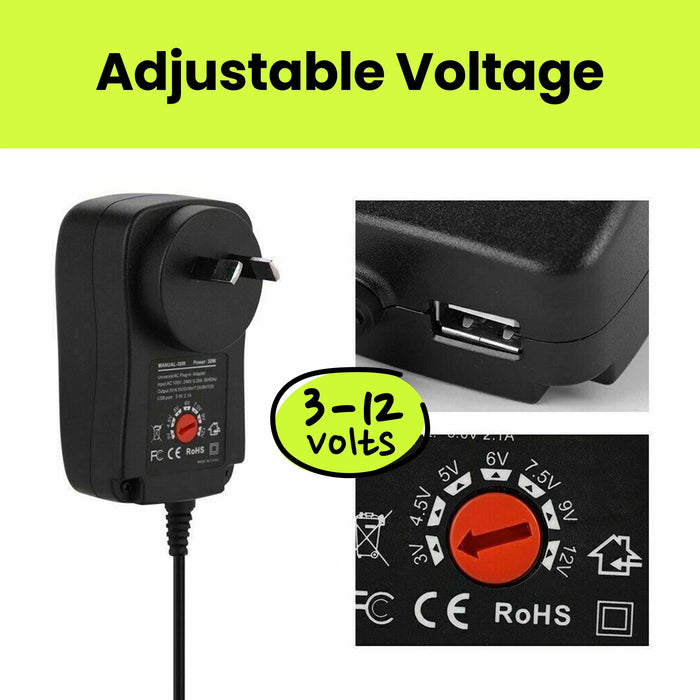 Universal Power Supply - Ride On Charger [Adjustable 3-12V] 30W