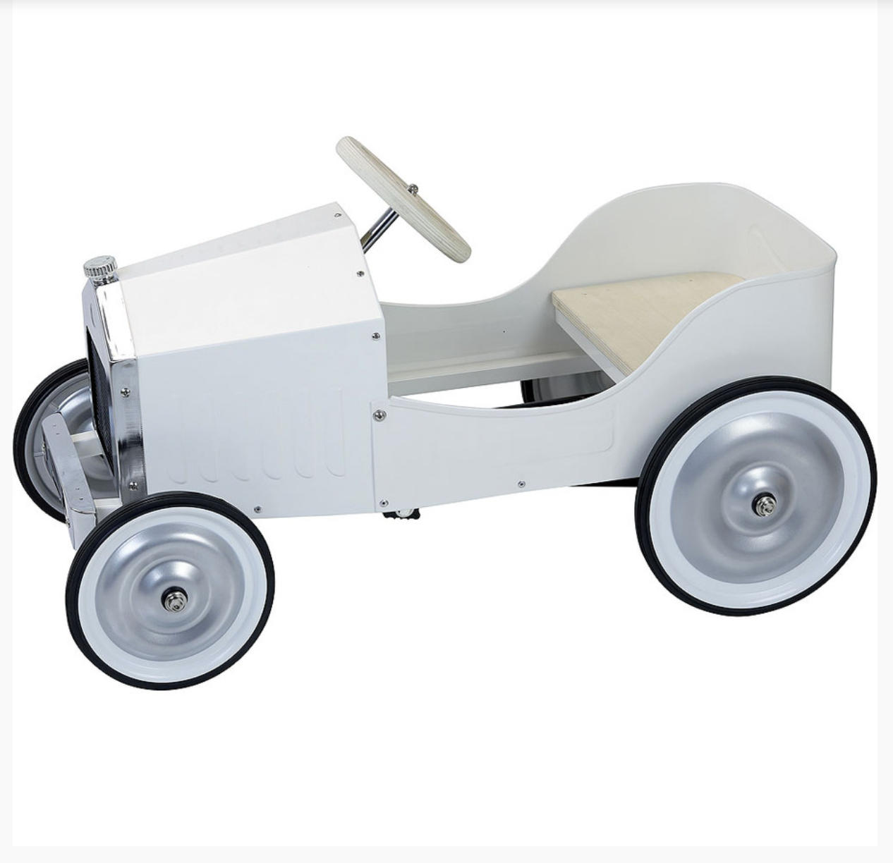 Kids Classic Vintage Racer Metal Ride On Pedal Car | Lily White | Ride Ons