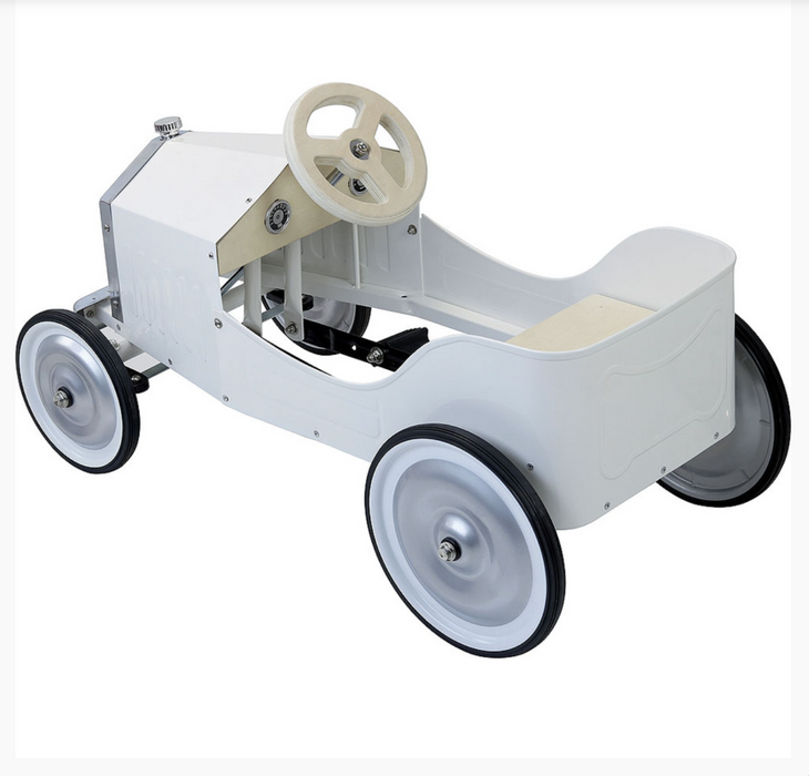 Kids Classic Vintage Racer Metal Ride On Pedal Car | Lily White