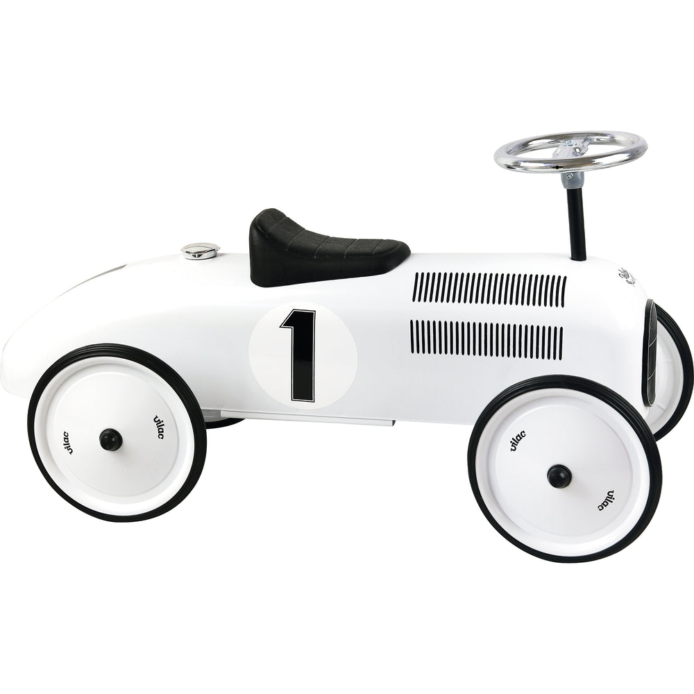 Kids Classic Vintage Racer Metal Ride On Push Car | Polar White