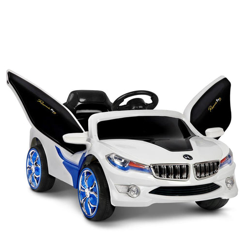 BMW Inspired Kids Ride On Car with Gullwing Doors and Remote Control | White/Blue