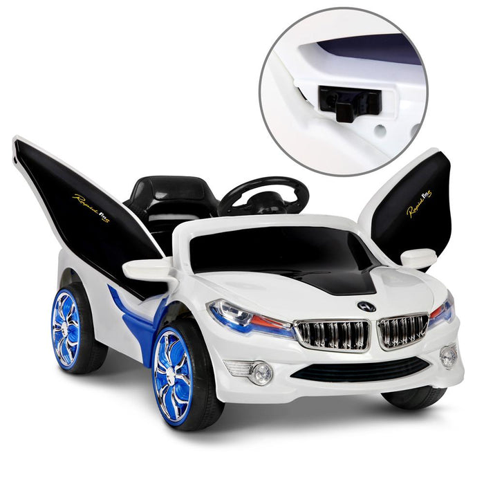 BMW Inspired Kids Ride On Car with Gullwing Doors and Remote Control | White/Blue